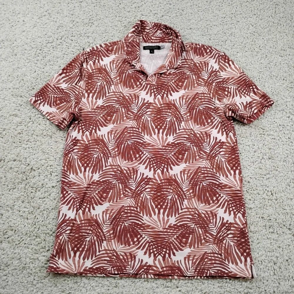 Banana Republic Shirt Men Medium Brown Red Polo Performance Pique Stretch Floral